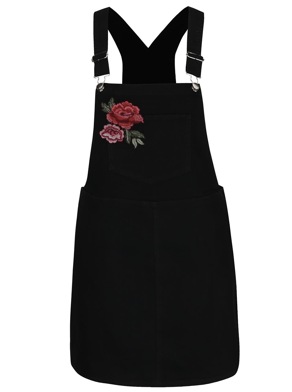 Černé džínové lacláčové mini šaty s výšivkou růže Dorothy Perkins