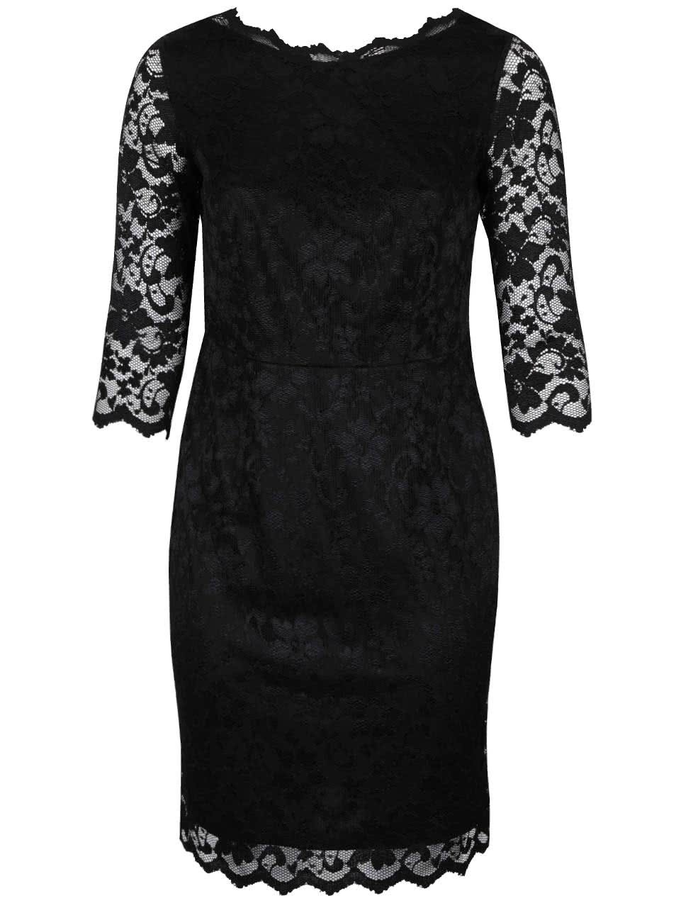 Černé krajkované šaty s 3/4 rukávy Dorothy Perkins Curve