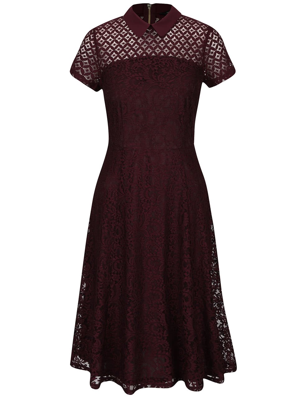 Vínové krajkové šaty s límečkem Dorothy Perkins