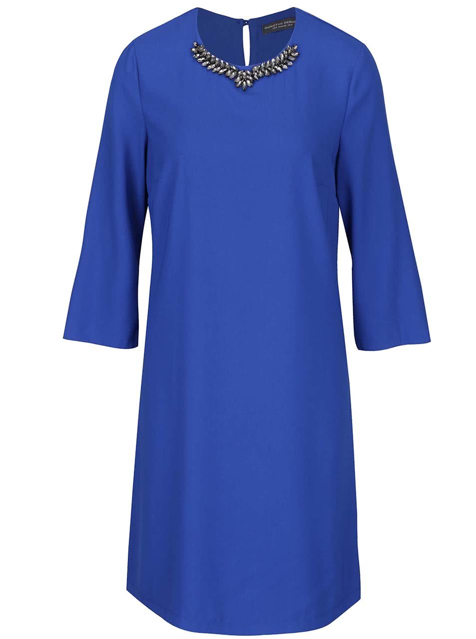 Modré volnější šaty s kamínkovou aplikací Dorothy Perkins tall