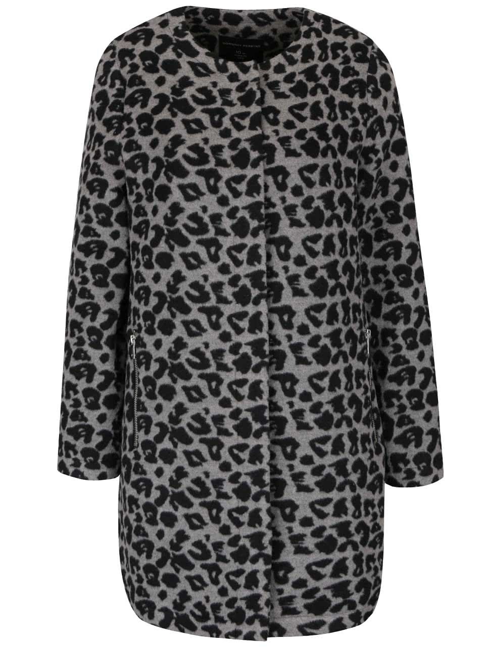 Černo-šedý kabát s leopardím vzorem Dorothy Perkins
