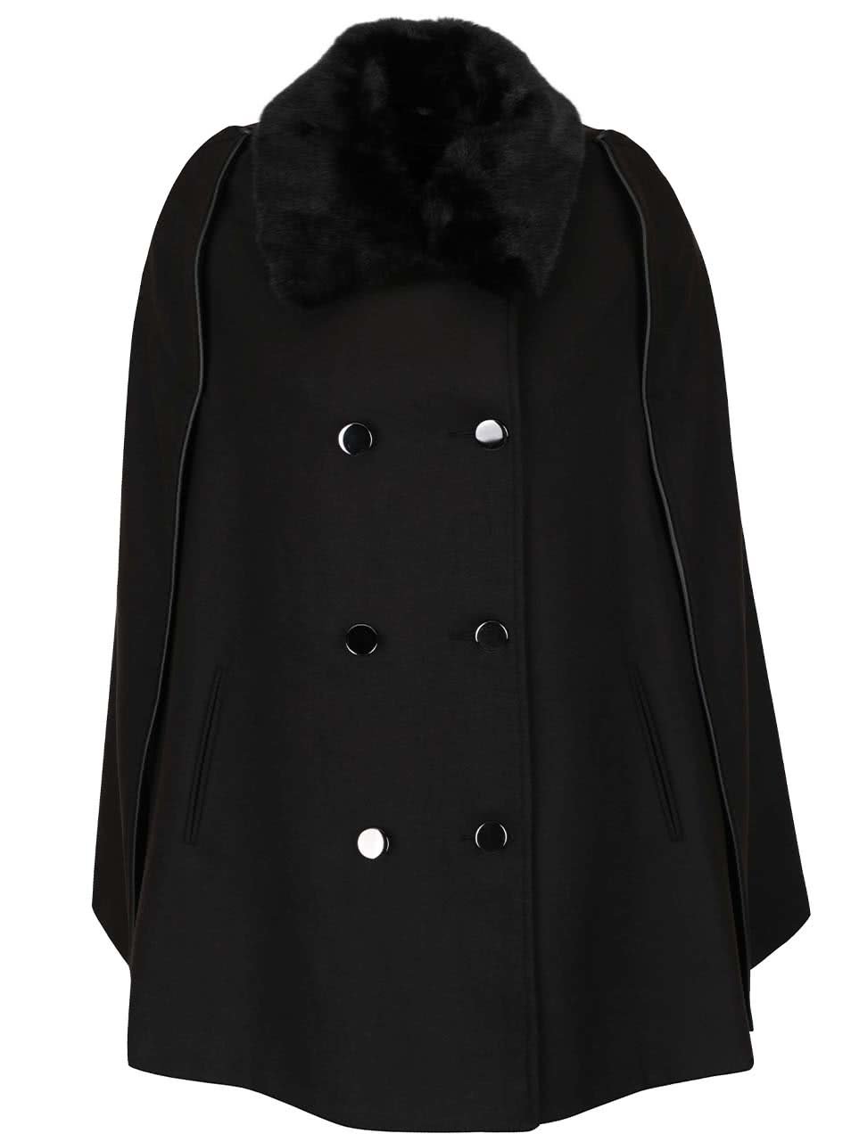 Černý kabát s límcem z umělého kožíšku Dorothy Perkins