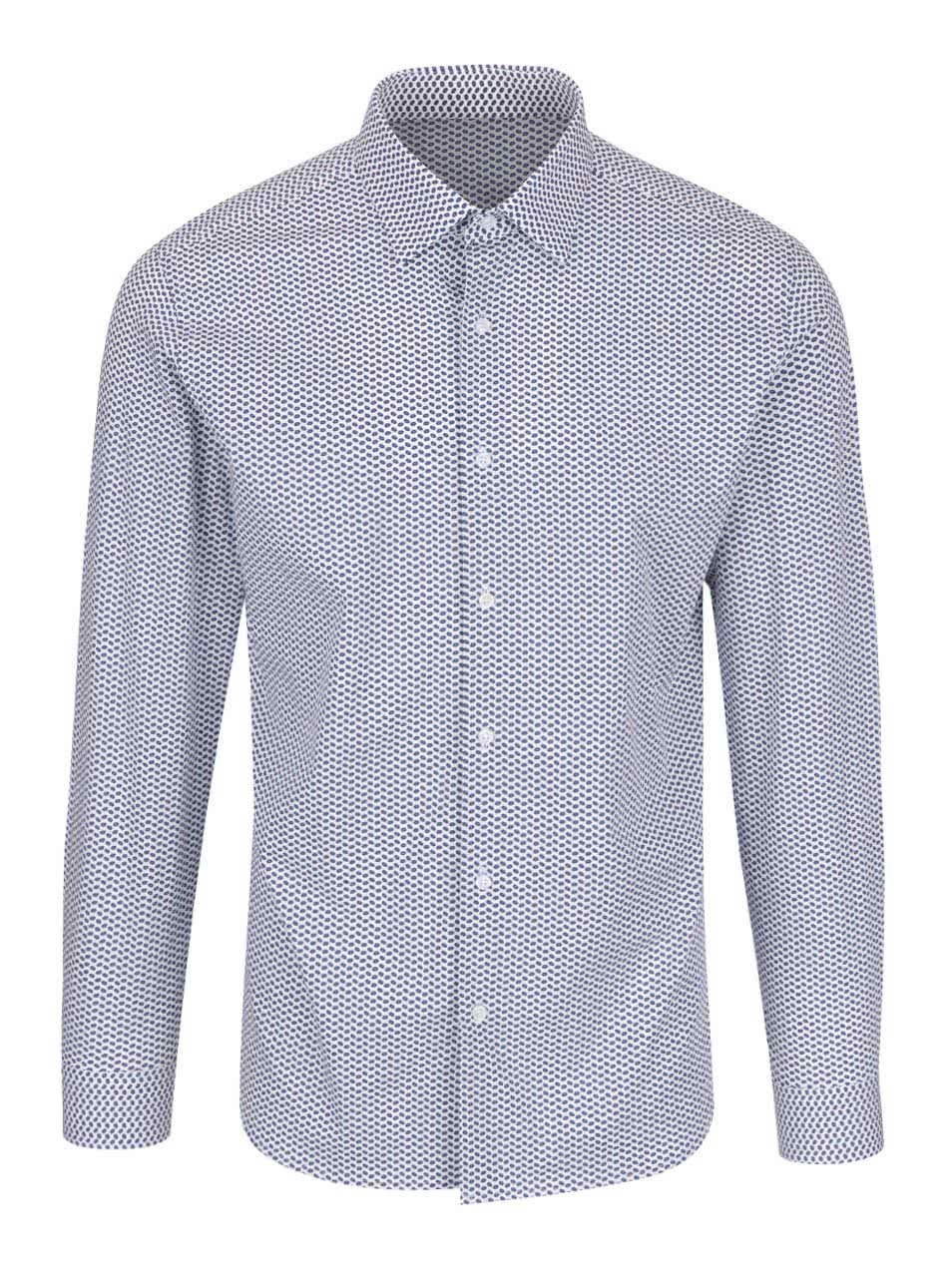 Bílá slim fit košile s tmavě modrým vzorem Selected Homme Nepen Bury