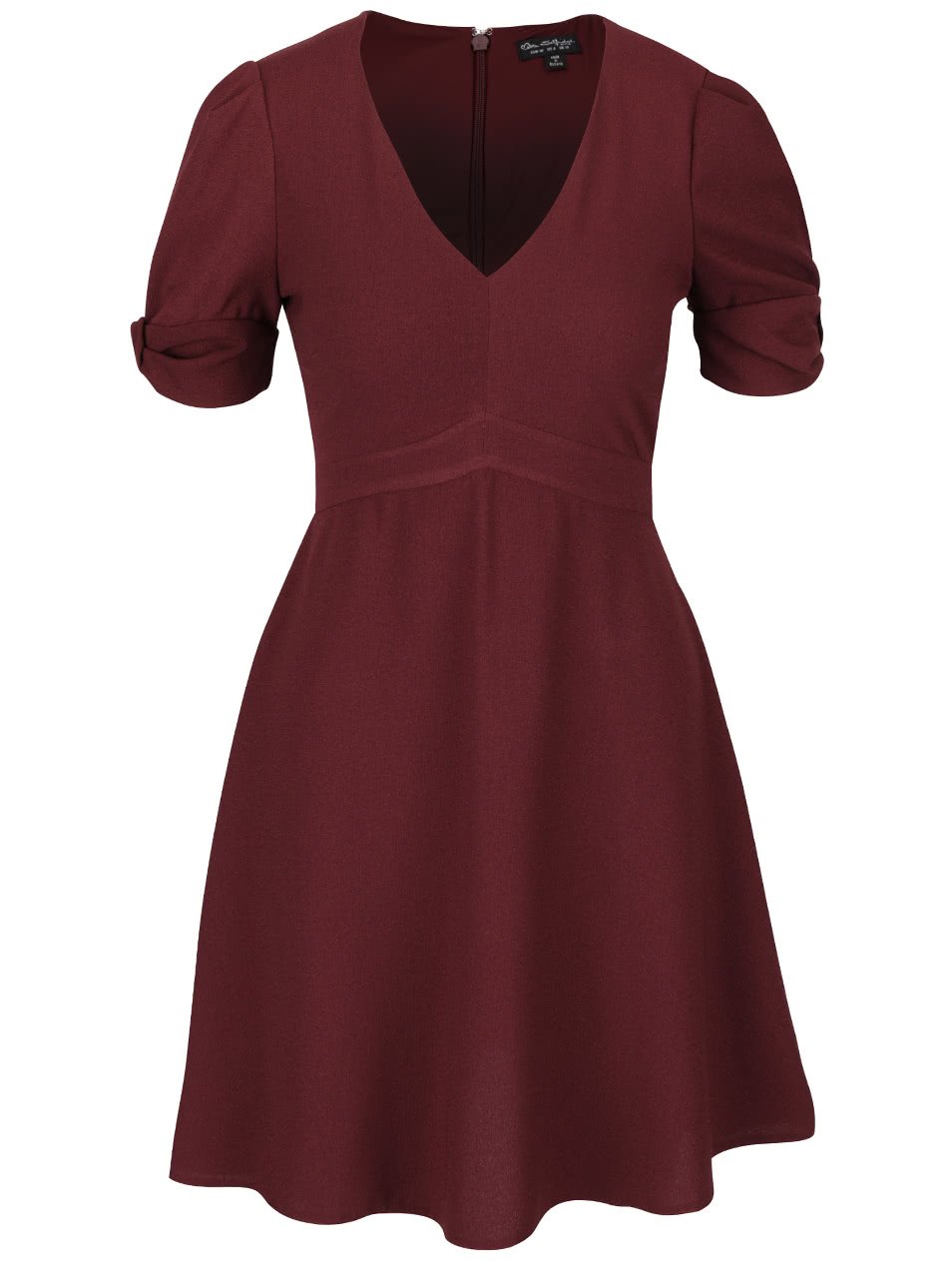 Vínové šaty s nařasenými rukávy Miss Selfridge