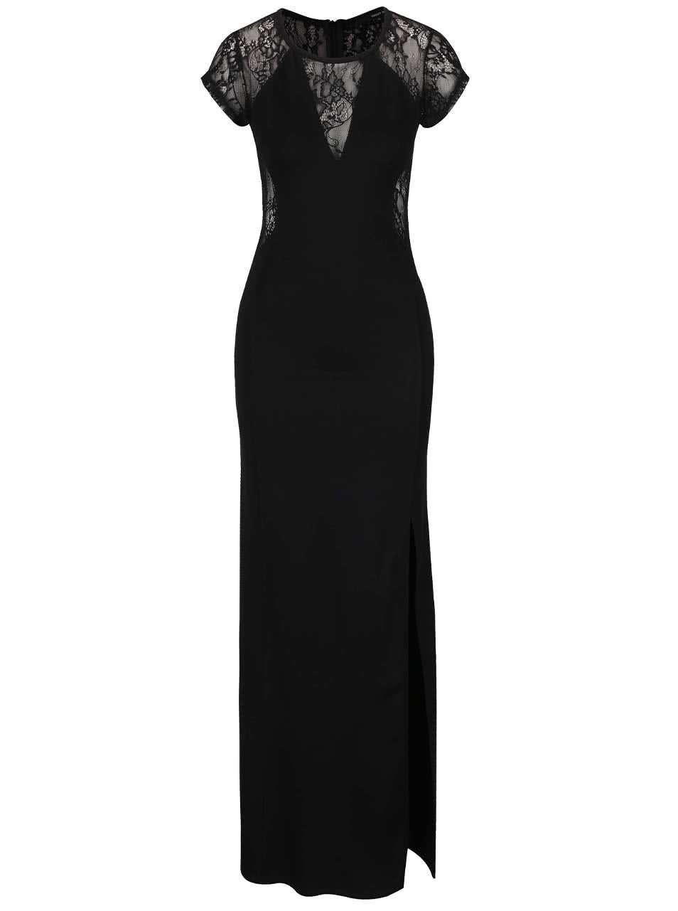 Černé dlouhé šaty s krajkovými detaily TALLY WEiJL