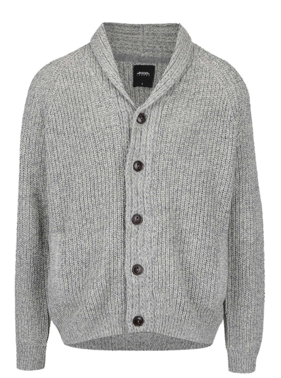 Světle šedý žíhaný propínací svetr Burton Menswear London