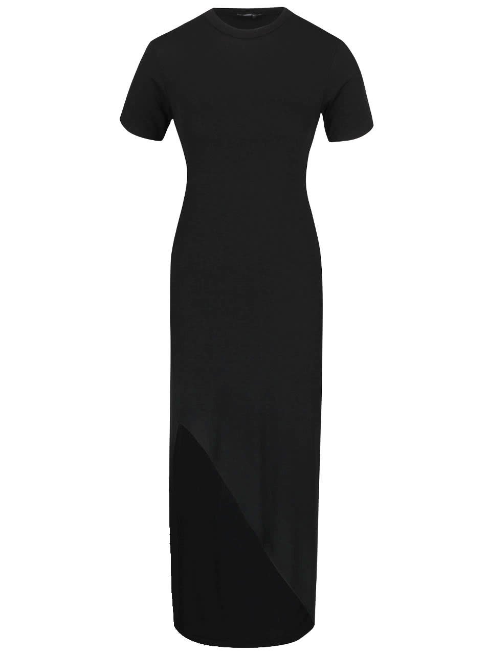 Černé dlouhé asymetrické šaty s krátkým rukávem ZOOT