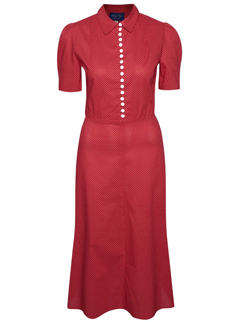 Červené puntíkované retro šaty s knoflíky Lazy Eye Marlen