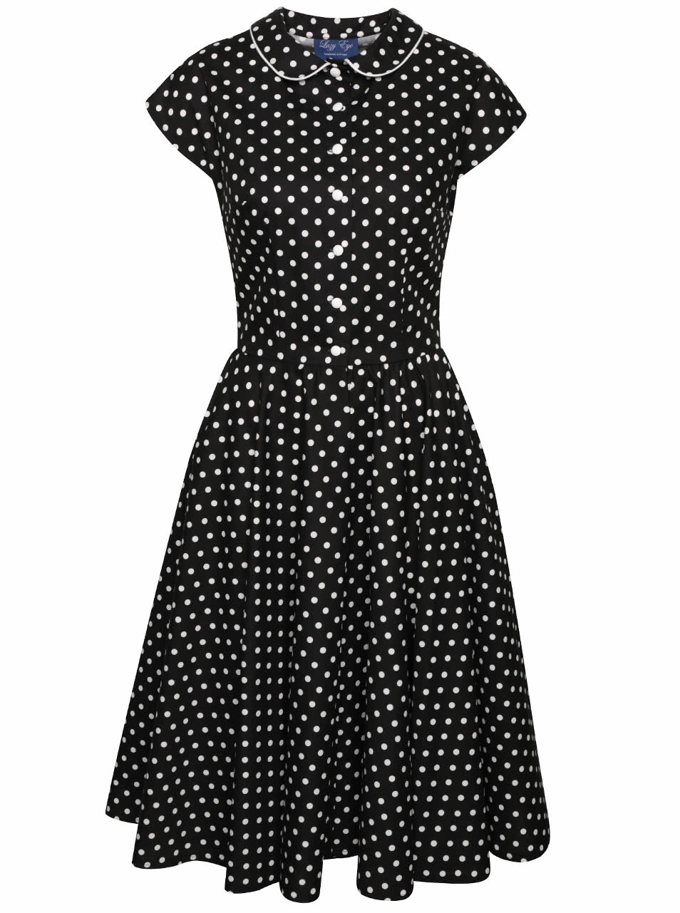 Černé puntíkované retro šaty s límečkem Lazy Eye Agnes