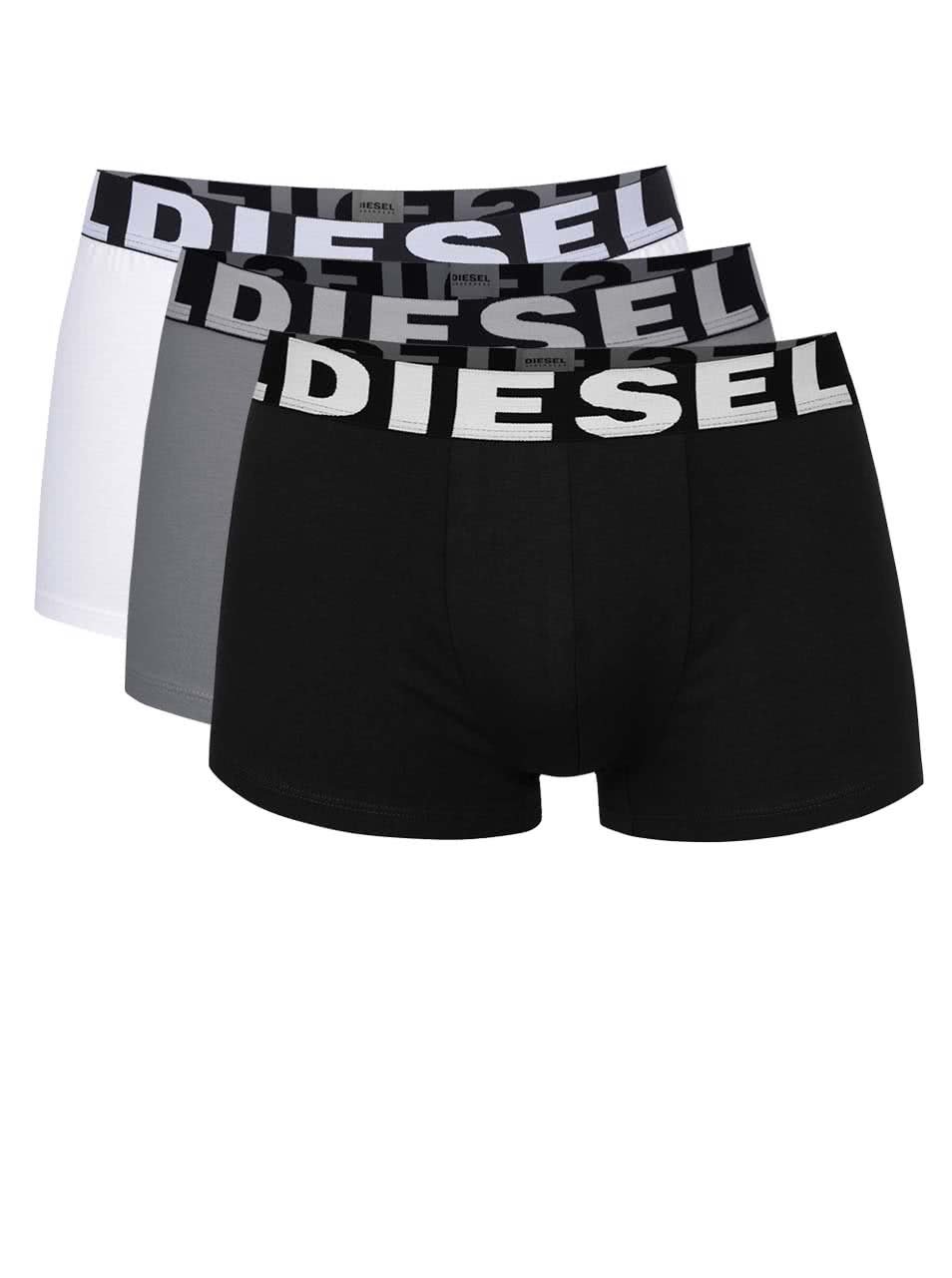 Sada tří boxerek v šedé, bílé a černé barvě Diesel