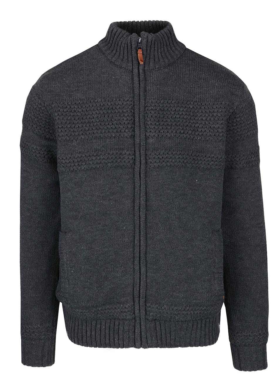 Tmavě šedý svetr na zip s podšívkou z umělého kožíšku Blend