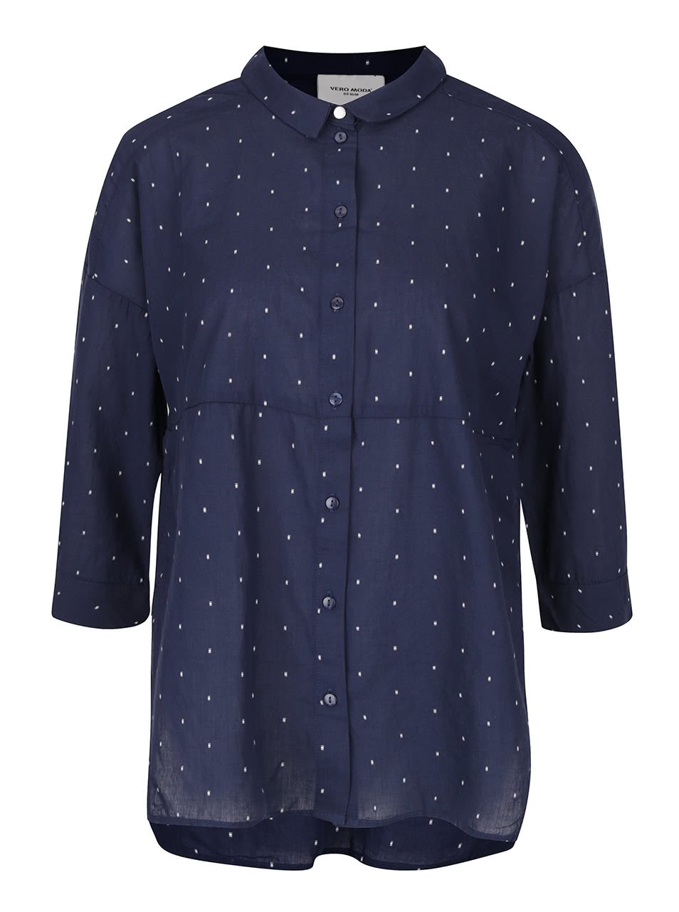 Tmavě modrá volnější košile s 3/4 rukávy a jemným vzorem Vero Moda Cille