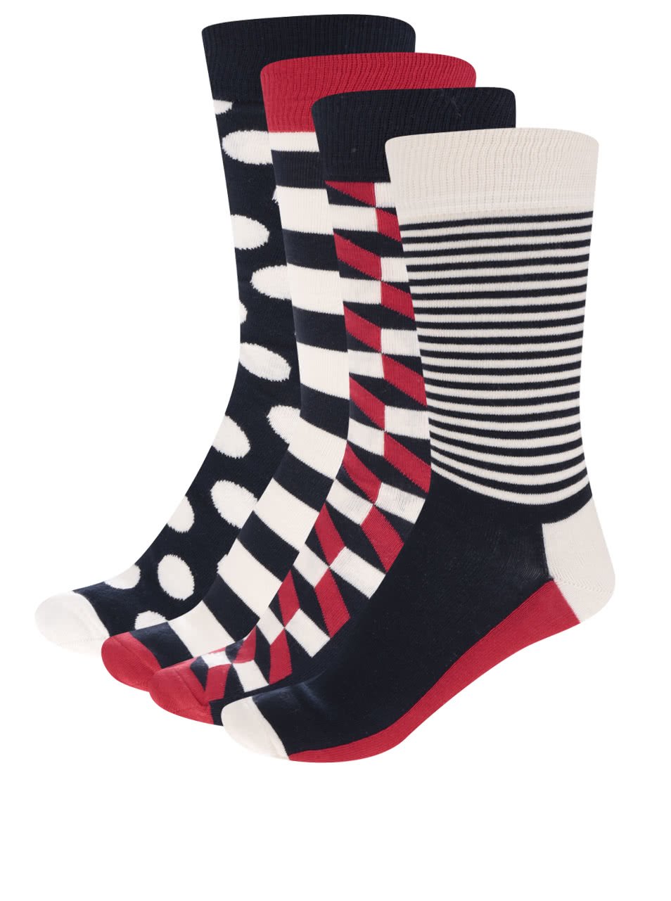 Sada čtyř párů červeno-modro-krémových unisex ponožek Happy Socks Big Dot Gift Box