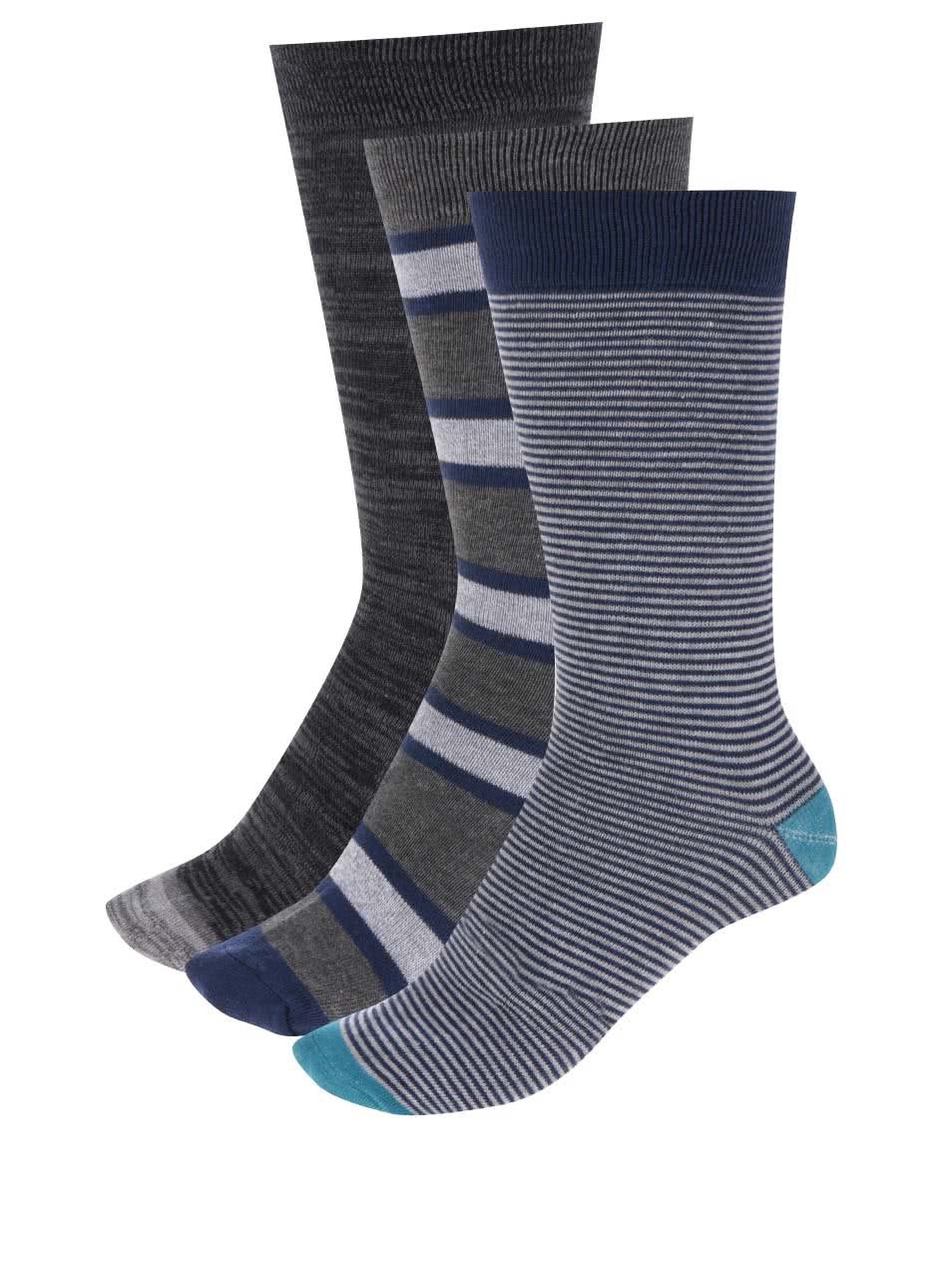 Modro-šedá dárková sada tří ponožek Dice
