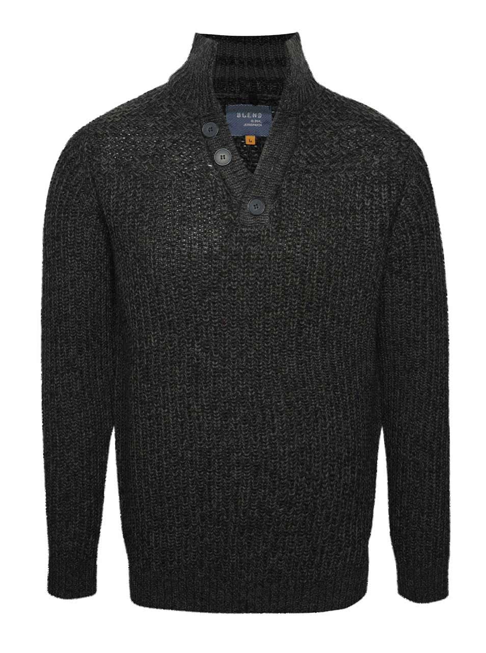 Tmavě šedý žíhaný svetr s knoflíky Blend
