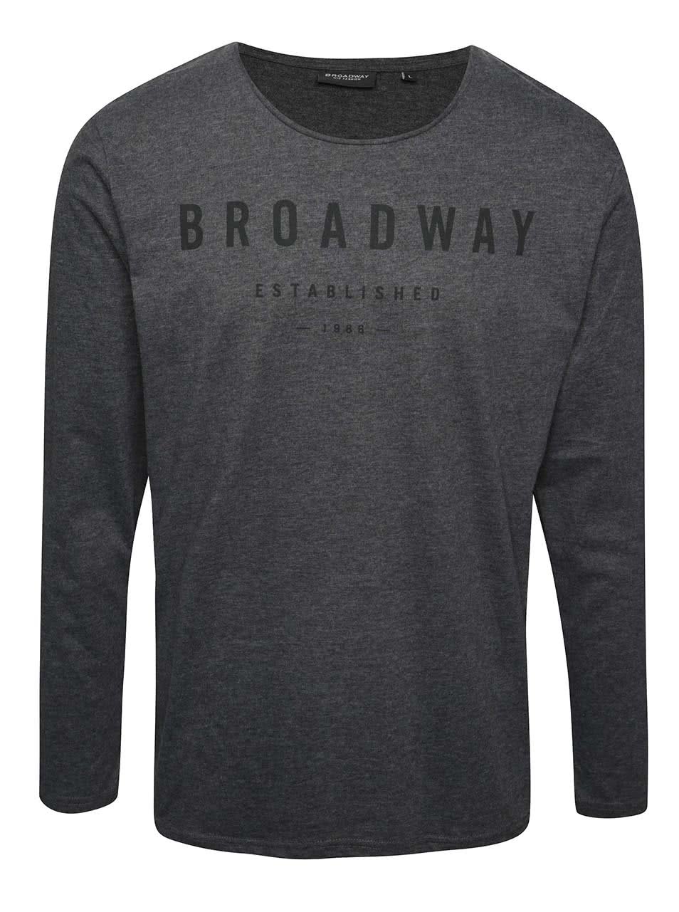 Šedé žíhané pánské triko s dlouhým rukávem Broadway