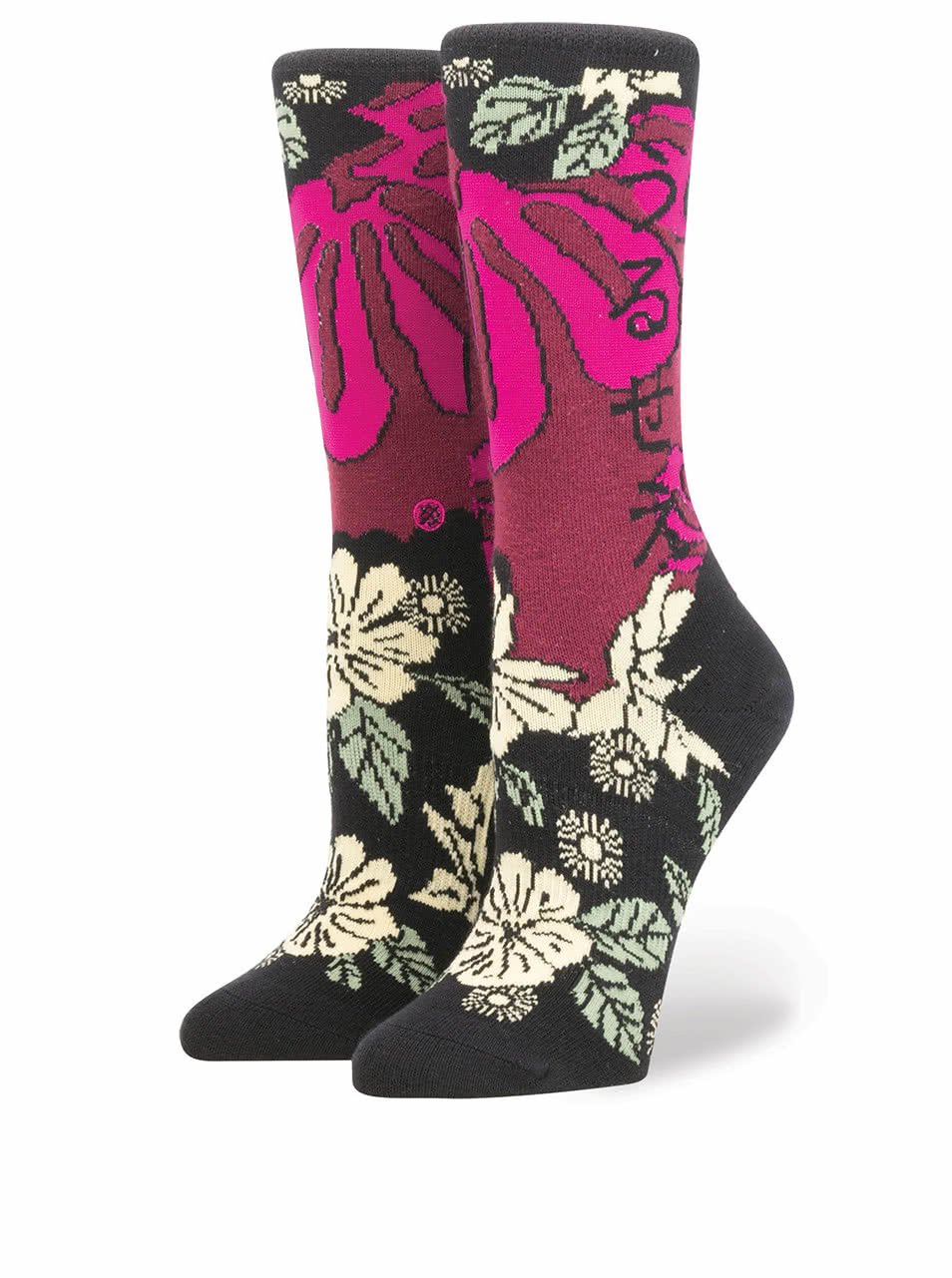 Vínovo-černé dámské ponožky s květovaným motivem Stance Lotus