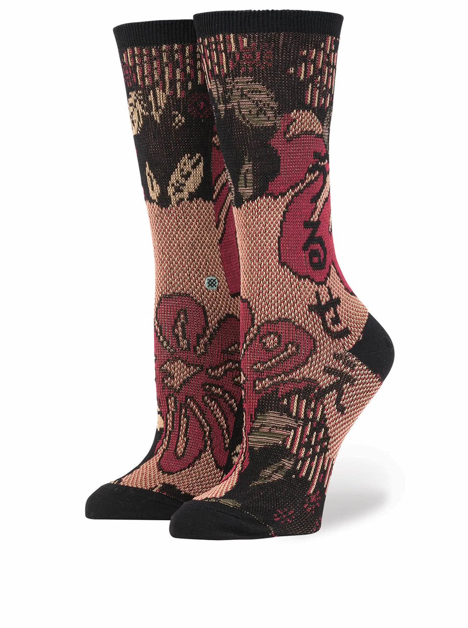 Černo-vínové dámské ponožky s květovaným motivem Stance Lotus Japan