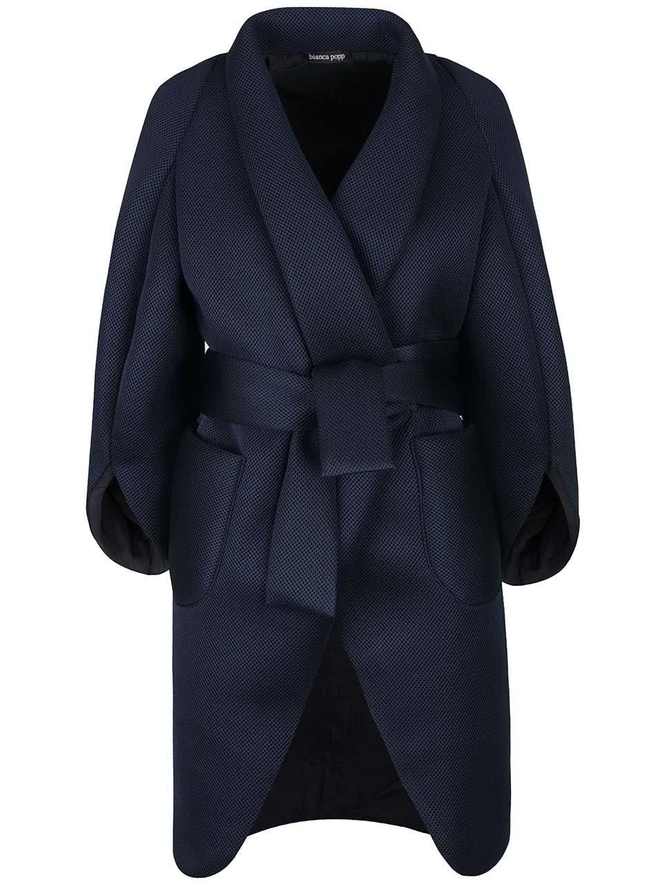 Tmavě modrý kabát s jemnou strukturou a kimonovými rukávy Bianca Popp