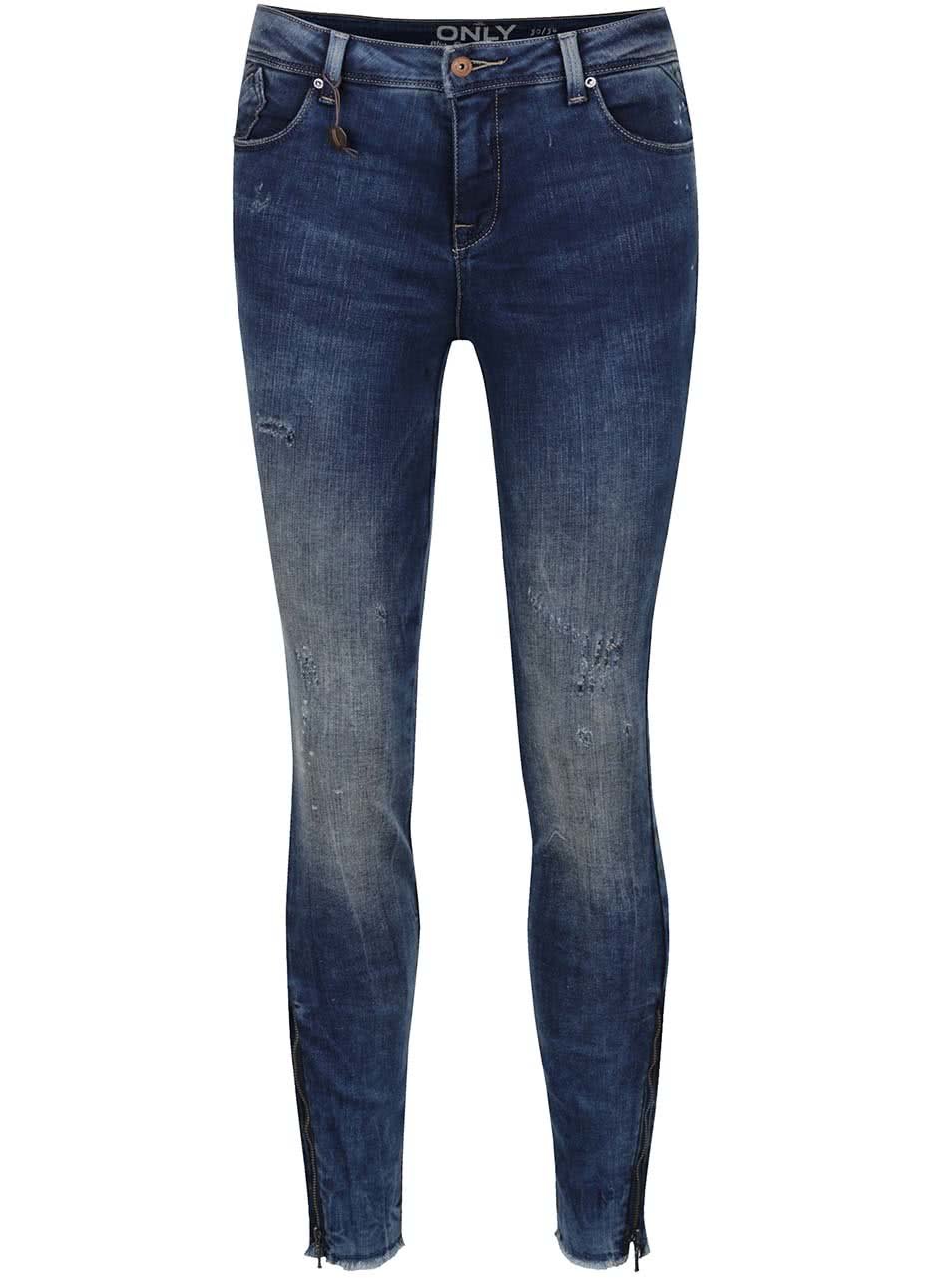 Tmavě modré skinny džíny s potrhaným efektem ONLY Carmen