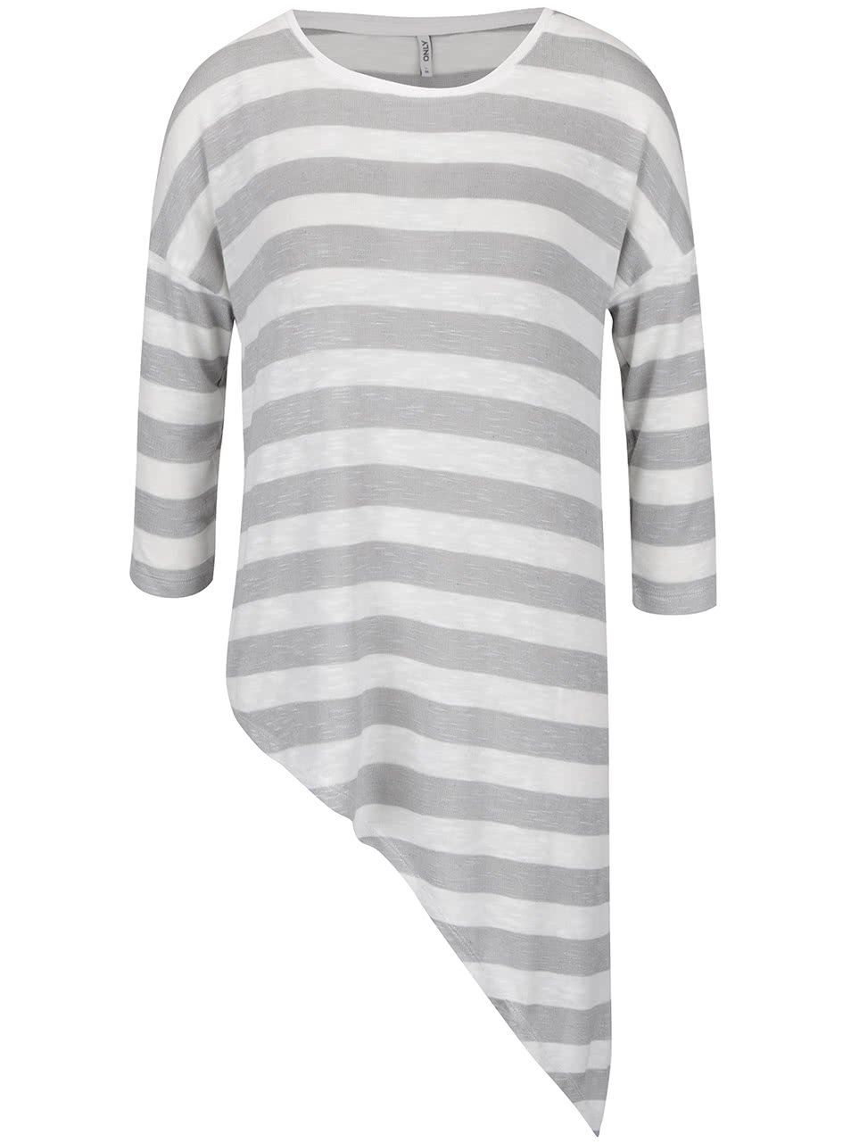 Krémovo-šedé pruhované asymetrické tričko s 3/4 rukávem ONLY Kirsten
