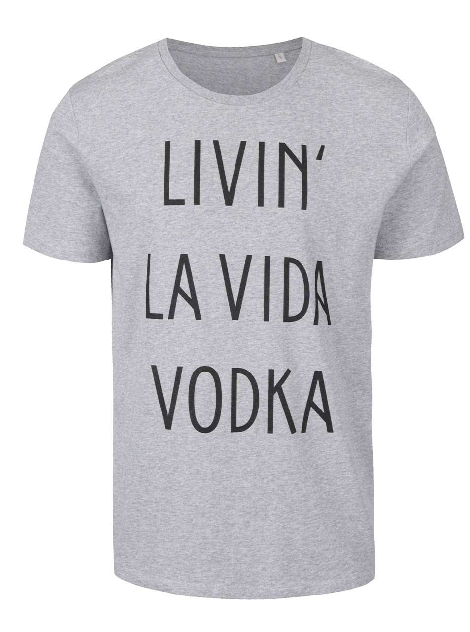 Šedé pánské žíhané triko ZOOT Originál Livin´ la vida vodka