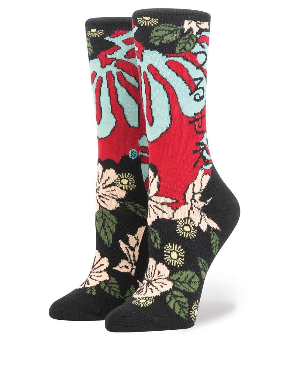 Červeno-černé dámské ponožky s květovaným motivem Stance Lotus