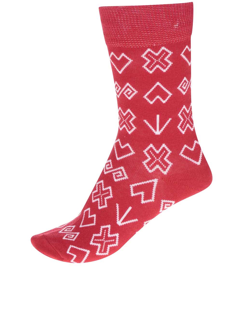 Červené dámské vzorované ponožky Puojd Šampiónky