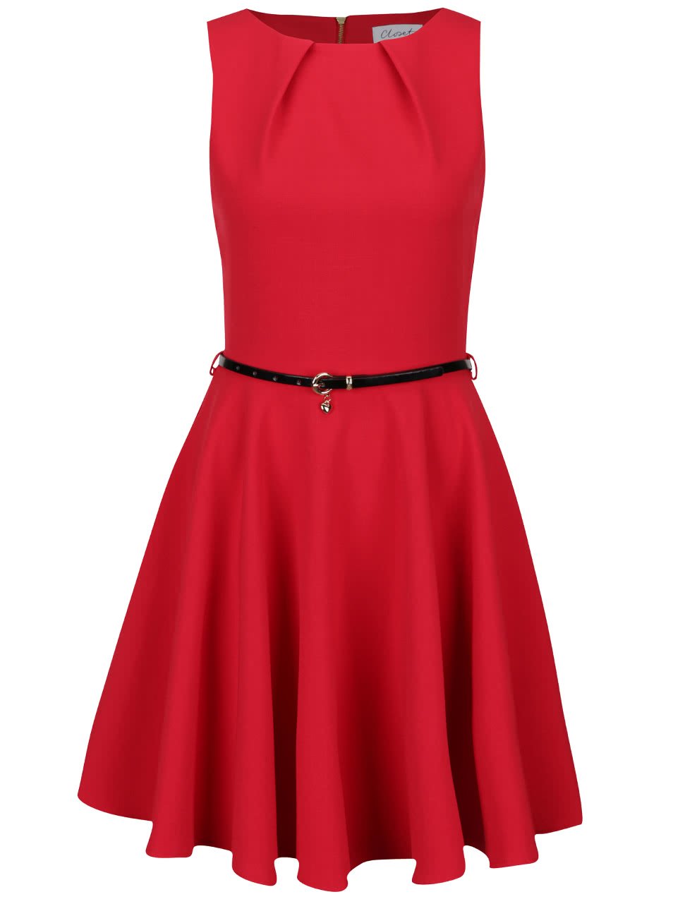 Červené šaty s černým páskem Closet