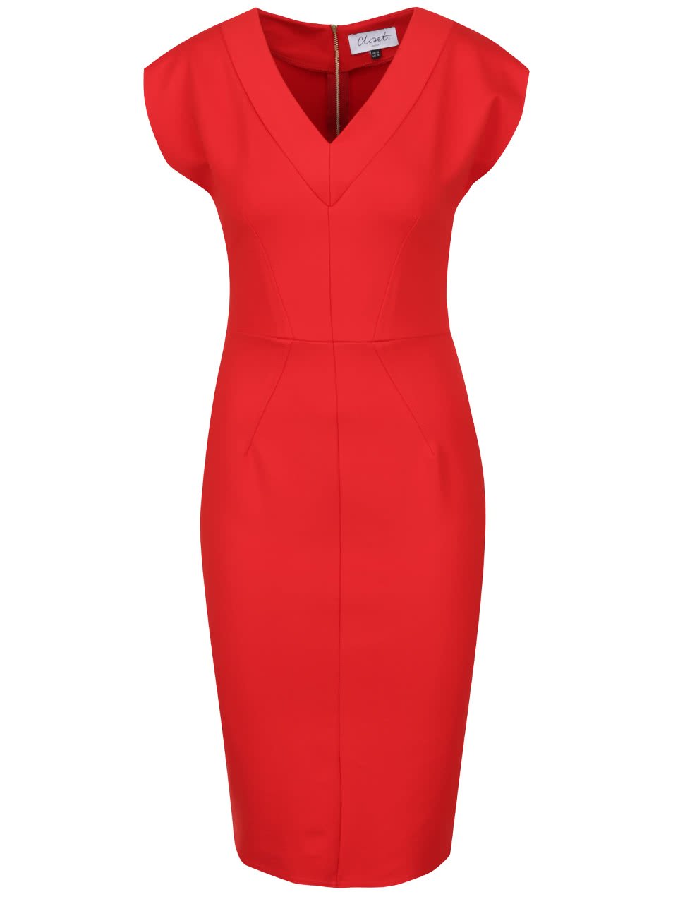 Červené pouzdrové šaty s véčkovým výstřihem Closet