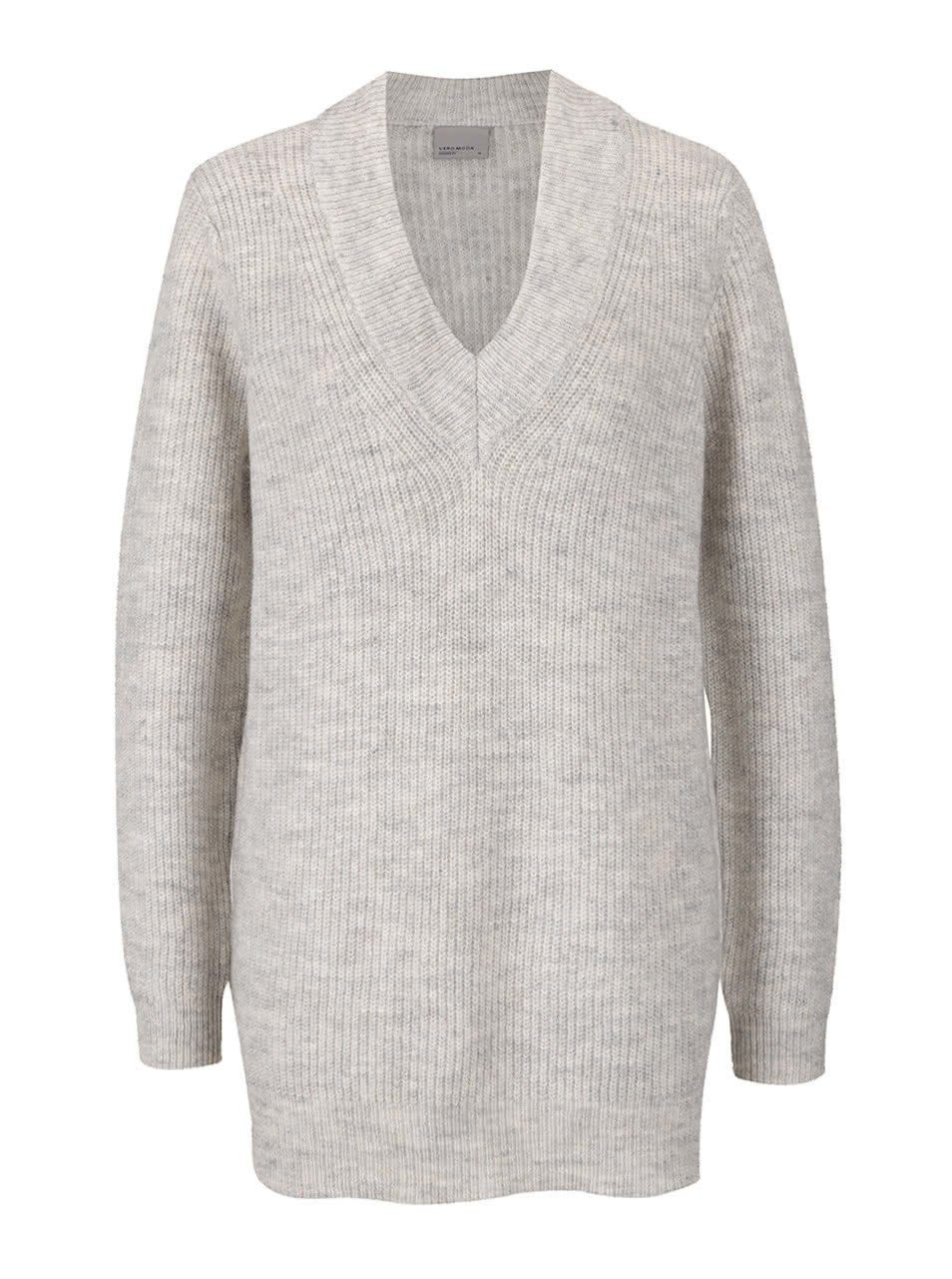 Krémový žíhaný svetr s véčkovým výstřihem Vero Moda Miriam
