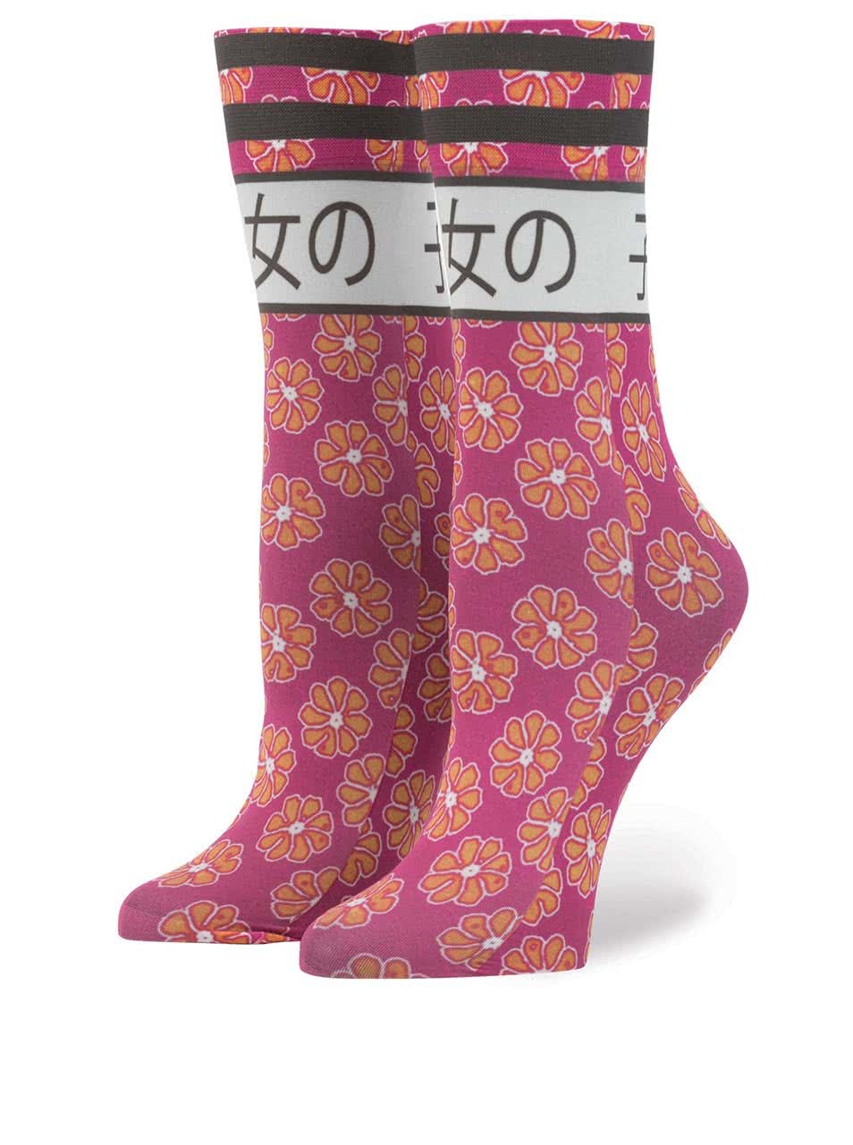 Růžové dámské ponožky s japonským motivem Stance Bad Girl