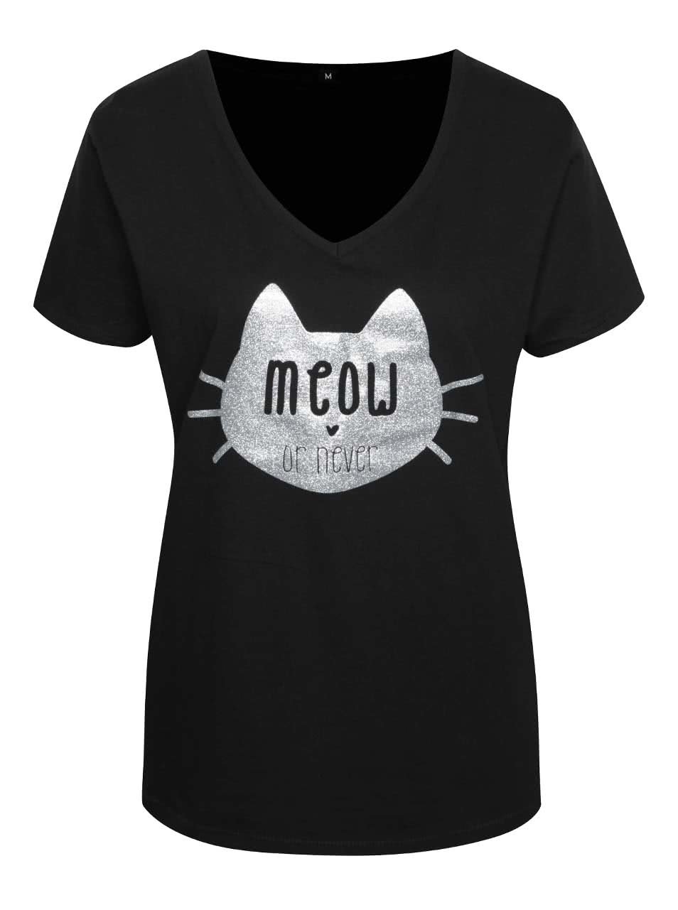 Černé dámské tričko s potiskem ZOOT Originál Meow or never