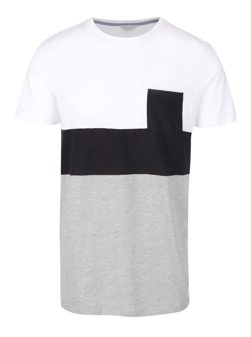 Šedo-černo-bílé triko s kapsou Jack & Jones Blocks