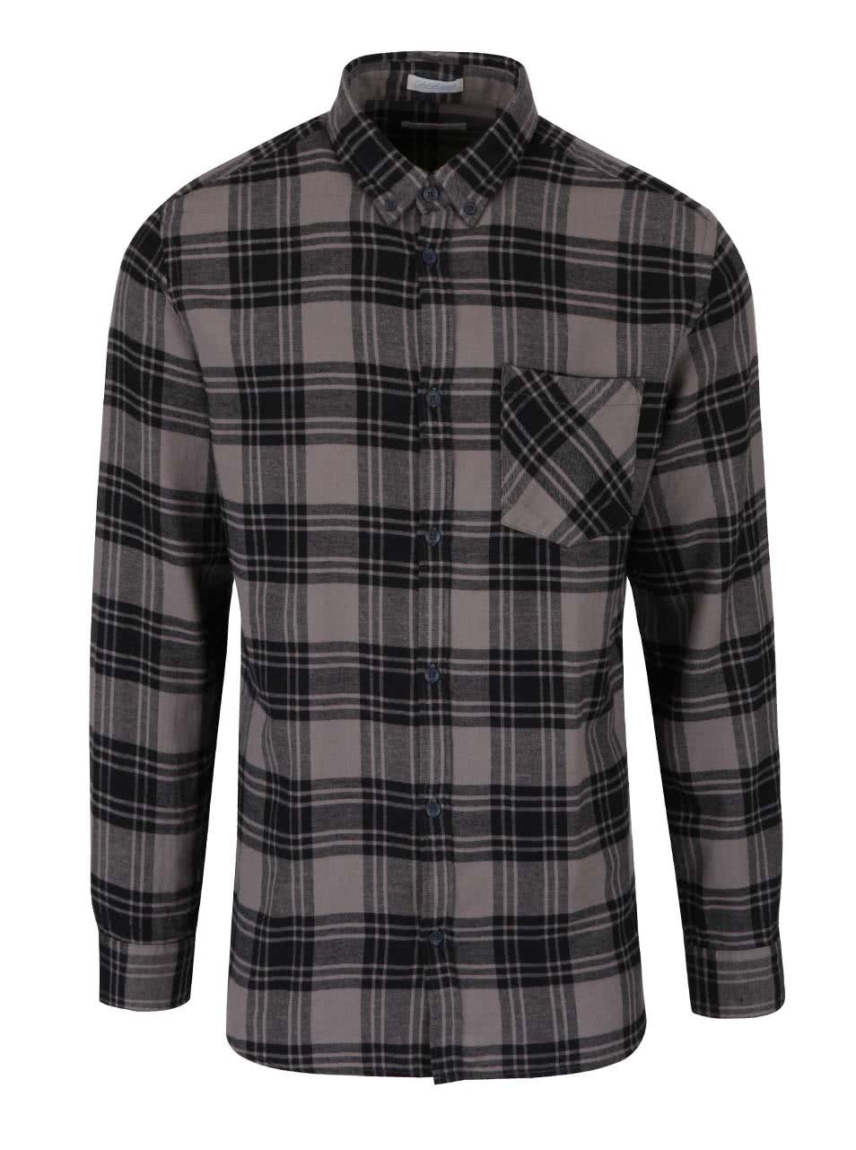 Šedo-černá károvaná flanelová košile Jack & Jones Peter