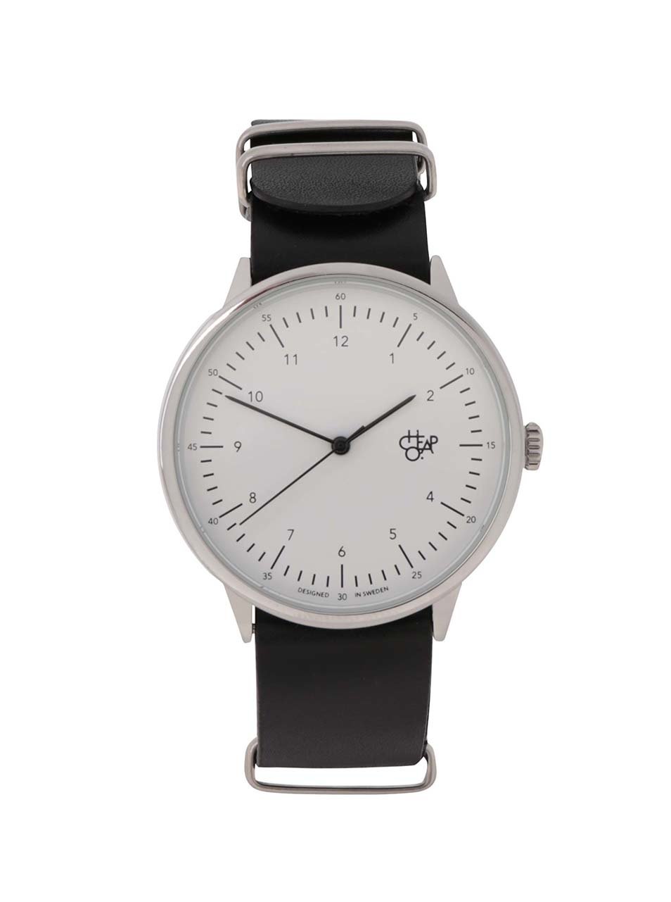 Pánské hodinky ve stříbrné barvě s černým koženým páskem Cheapo Harold