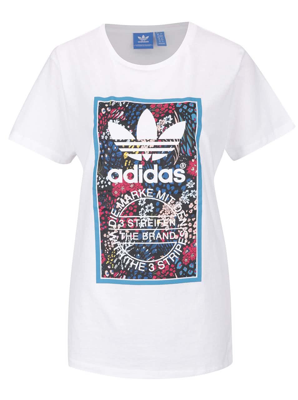 Bílé dámské tričko s barevným potiskem adidas Originals