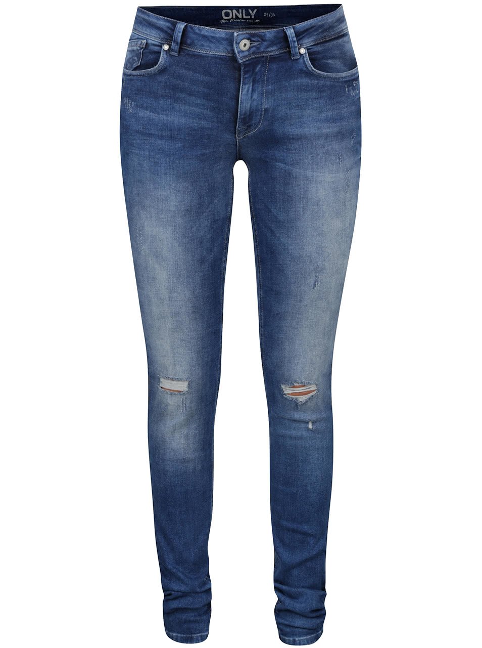 Modré skinny džíny s potrhaným efektem ONLY Carmen