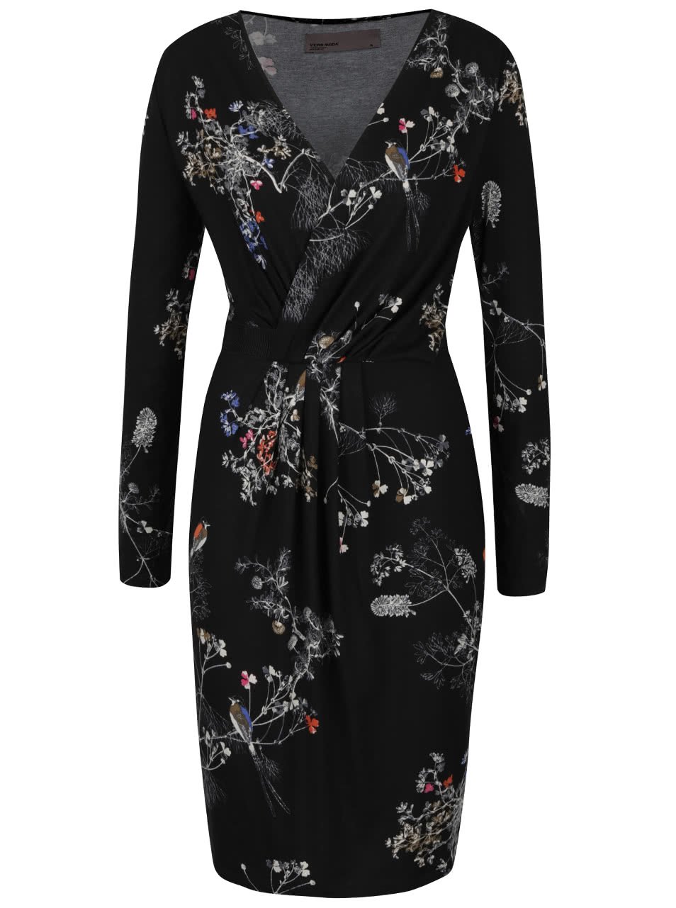 Černé květované šaty s překládaným výstřihem Vero Moda Alissa