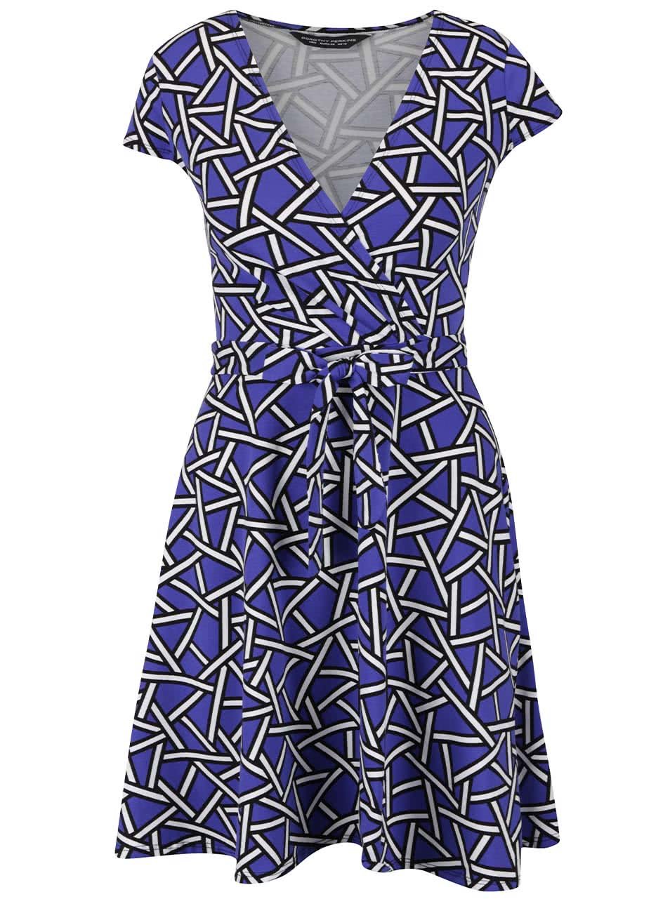 Modré šaty s černo-bílým vzorem Dorothy Perkins