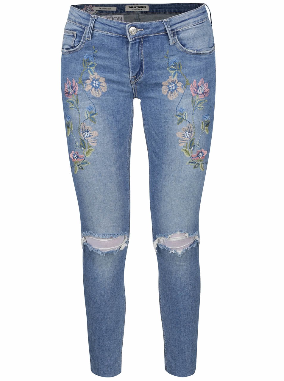 Modré skinny džíny s nášivkou květin TALLY WEiJL