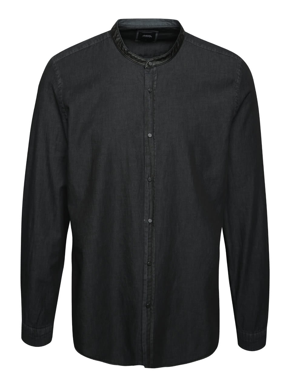 Černá denimová košile bez límečku Burton Menswear London