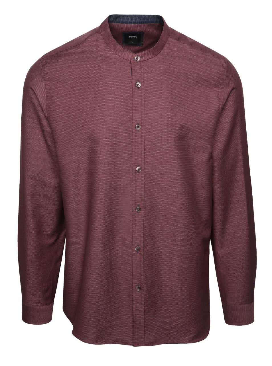 Vínová puntíkatá košile bez límečku Burton Menswear London
