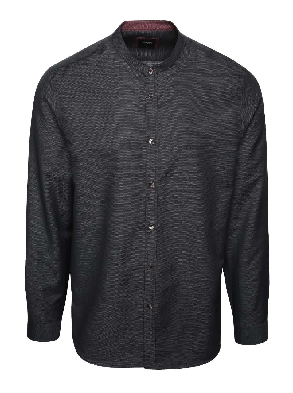 Černá puntíkovaná košile bez límečku Burton Menswear London