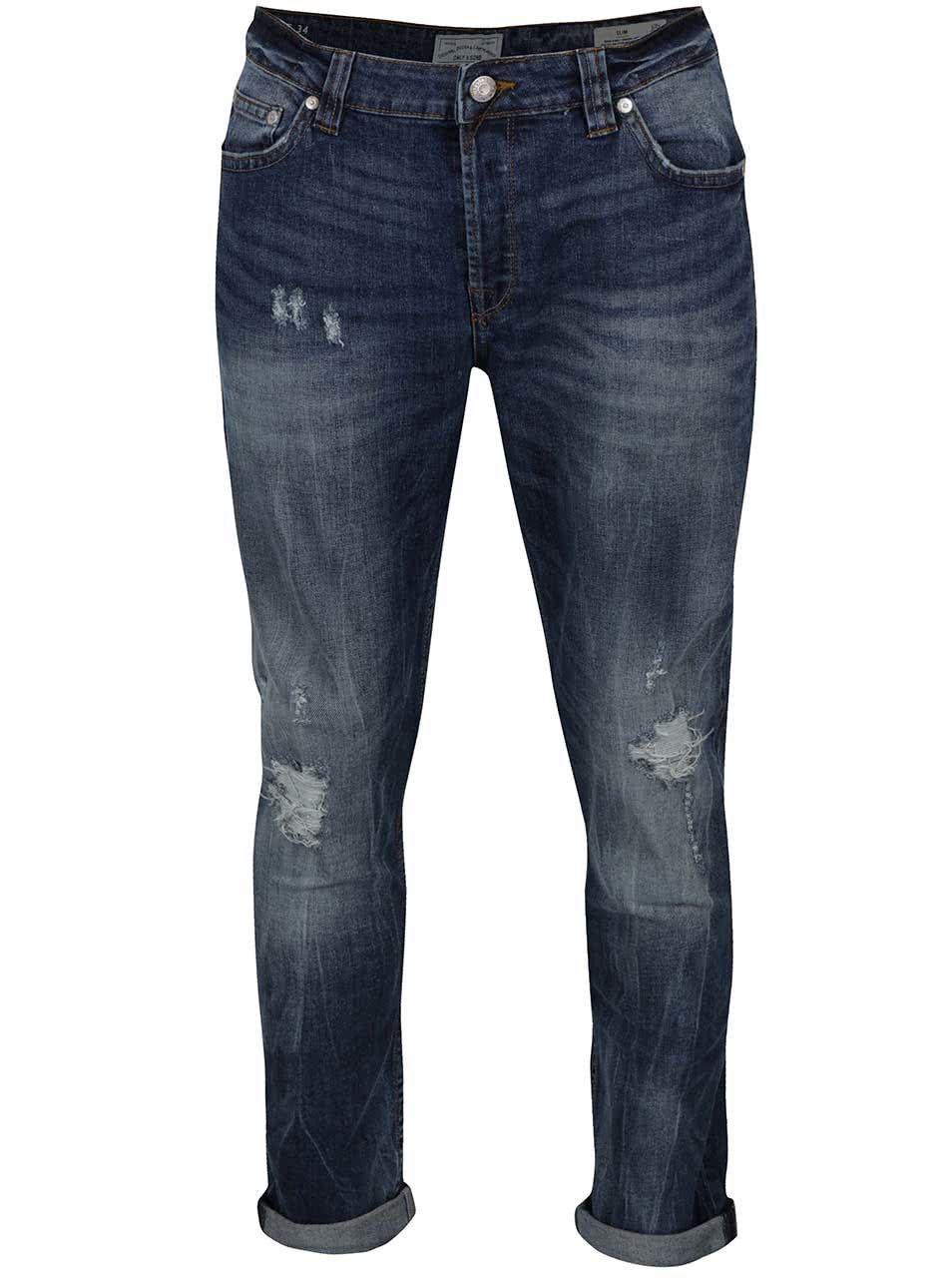 Modré džíny s potrhaným efektem ONLY & SONS Loom
