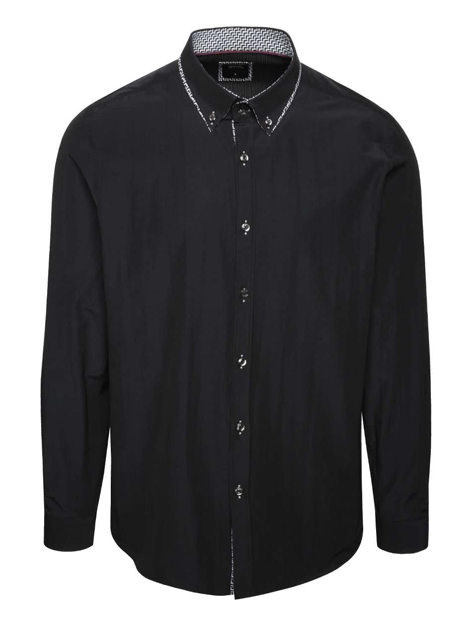 Černá košile se vzorovaným límečkem Burton Menswear London