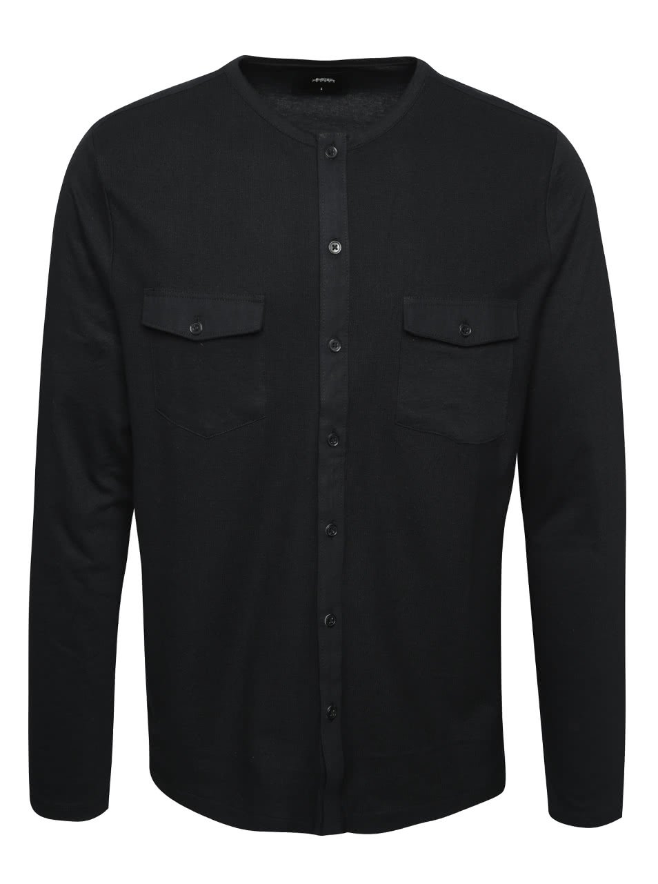 Černá košile bez límečku s náprsními kapsami Burton Menswear London