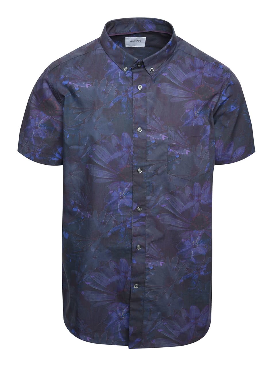 Vínovo-fialová košile s květinovým potiskem a krátkým rukávem Burton Menswear London