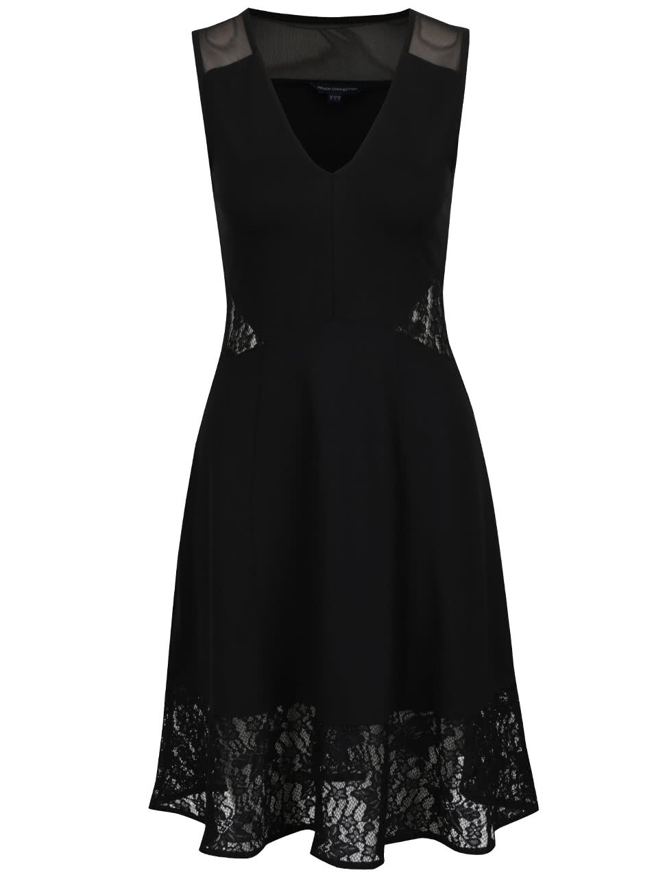 Černé šaty s krajkovými průsvitnými detaily French Connection Tatlin