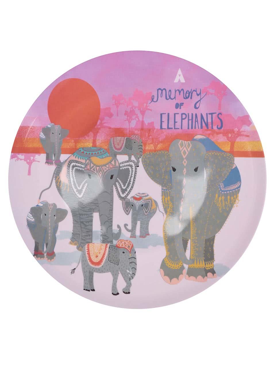 Šedo-fialový taliř s motivem slonů Disaster Elephant